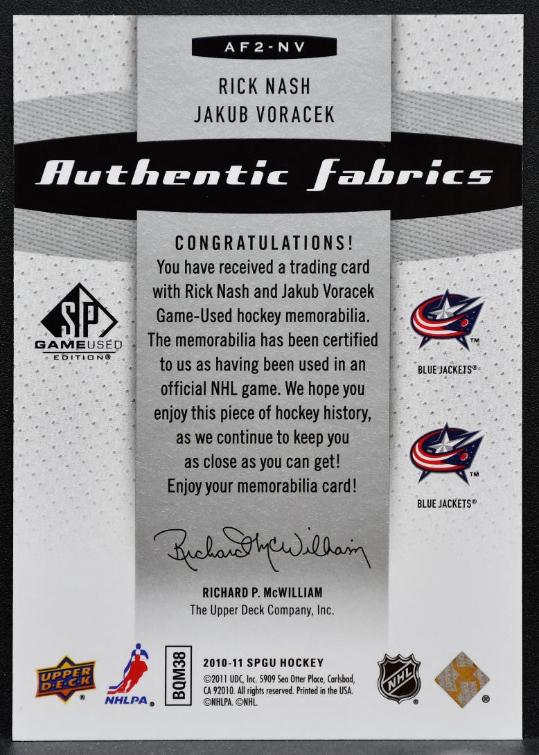 2010-11 SP Game Used Authentic Dual Fabrics Rick Nash/Jakub Voracek Jersey 2837