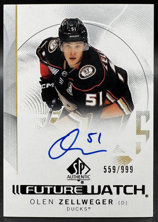 Carte de recrue autographiée Olen Zellweger 101 des Ducks d'Anaheim, saison 2024-2025, Upper Deck SP Authentic, numéro 559/999