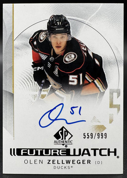 2024-25 Upper Deck SP Authentic Olen Zellweger 101 Anaheim Ducks RC Auto 559/999