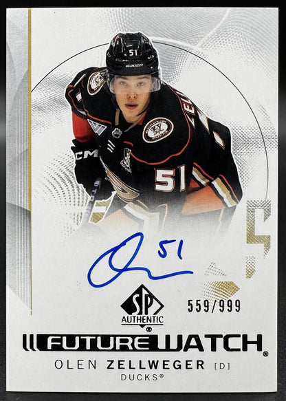 2024-25 UD SP Authentic Olen Zellweger 101 Anaheim Ducks RC AUTO 559/999