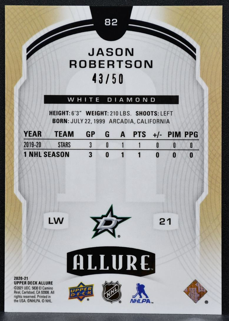 2020-21 UD Allure Rookie White Diamond Jason Robertson 82 Stars RC 43/50 8327