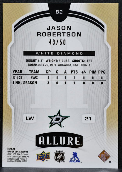 2020-21 UD Allure Rookie White Diamond Jason Robertson 82 Stars RC 43/50 8327
