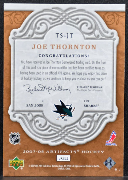 2007-08 UD Artifacts Treasured Swatches Joe Thornton Sharks 179/299 Jersey 7881