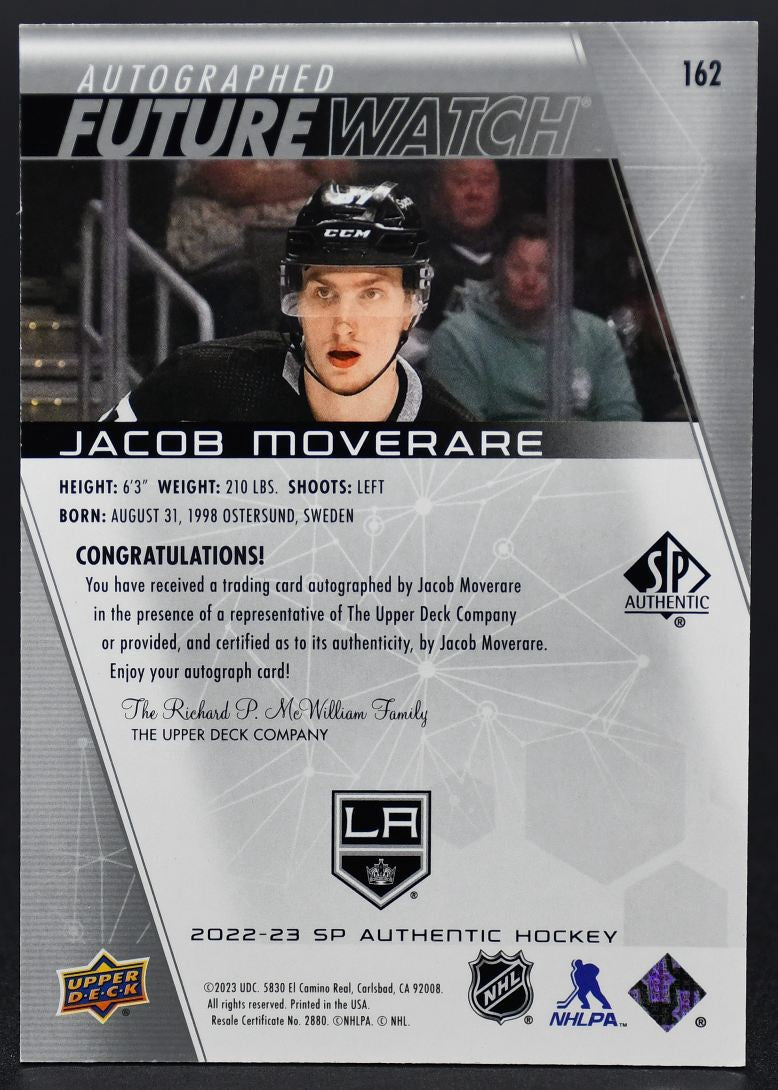 2022-23 SP Authentic Jacob Moverare 162 Los Angeles Kings RC Auto 450/999
