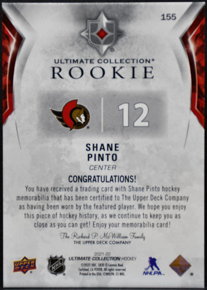 2021-22 UD Ultimate Collection Rookies Pinto Ottawa Senators RC /699 Jersey 5539