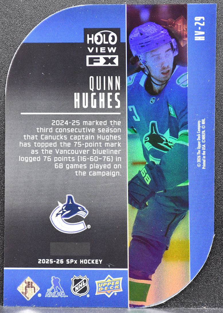 2025-26 SPx HoloView FX Quinn Hughes HV-29 Vancouver Canucks 6606