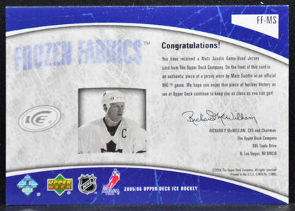 2005-06 Upper Deck Ice Frozen Fabrics Mats Sundin FF-MS Maple Leafs Jersey 4538