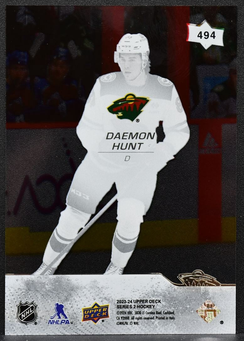 2023-24 UD Series 2 Young Guns Clear Cut Daemon Hunt 494 Minnesota Wild RC 8526