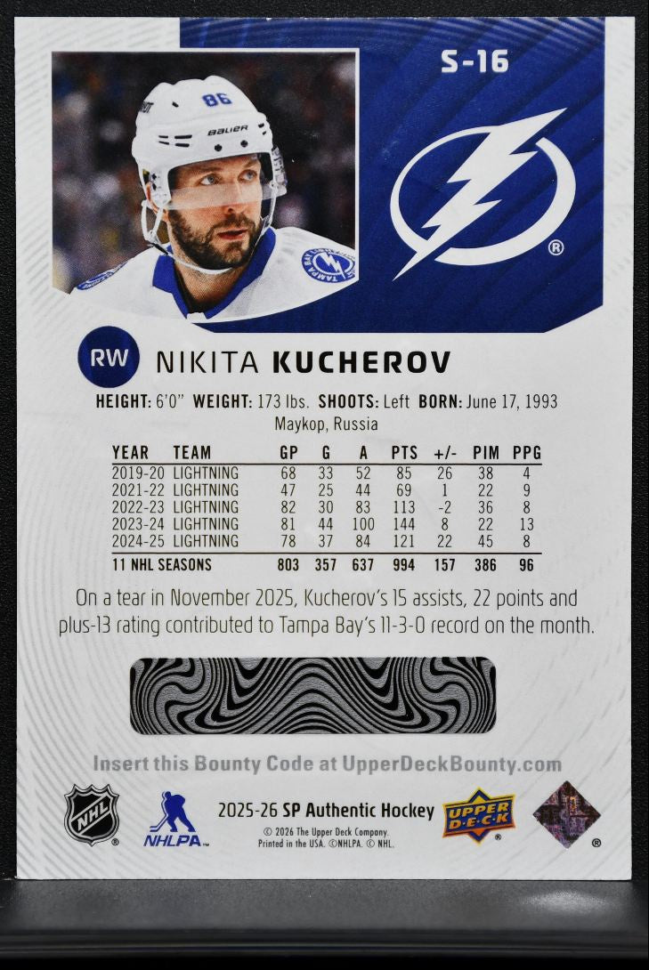 2025-26 SP Authentic Spectrum FX Nikita Kucherov S-16 Tampa Bay Lightning 4038