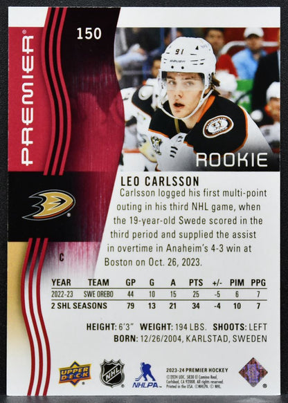 2023-24 Upper Deck Premier Rookie Red Leo Carlsson 150 Anaheim Ducks 13/49 3615