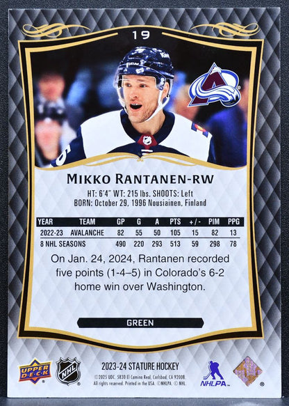 2023-24 Upper Deck Stature Green Mikko Rantanen 19 Avalanche 311/375 9294