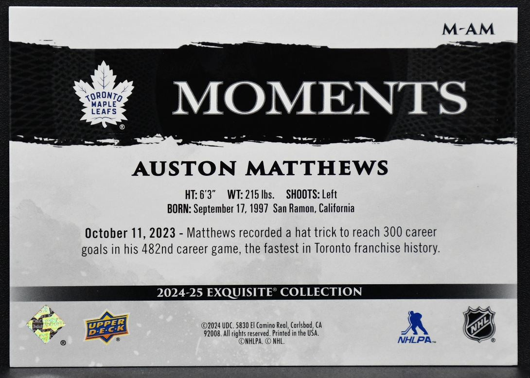 24-25 UD Exquisite Collection Moments Auston Matthews M-AM Maple Leafs 29/99 7566