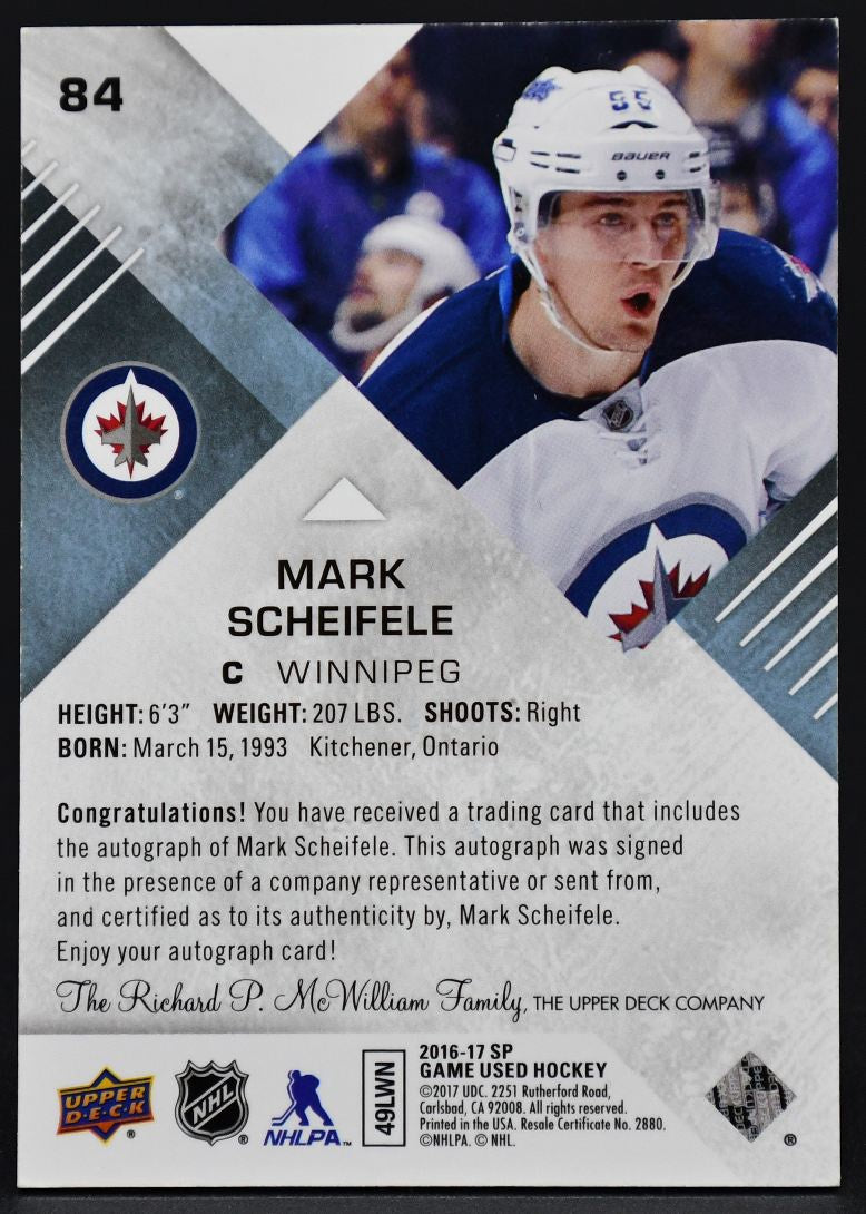 2016-17 SP Game Used Base Blue Auto Mark Scheifele 84 Auto