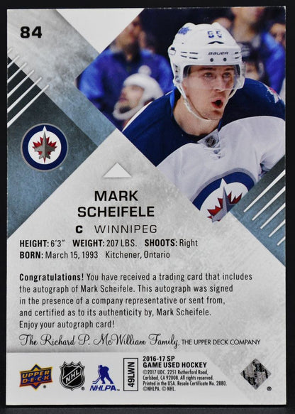 2016-17 SP Game Used Base Blue Auto Mark Scheifele 84 Auto