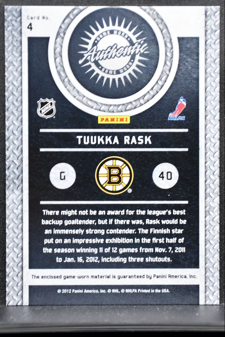 2011-12 Panini Titanium Game-Worn Gear Tuukka Rask 4 Bruins Jersey 9240