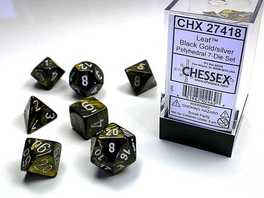 Leaf 7-Die Set Black Gold / Silver Chessex Dice (CHX27418)