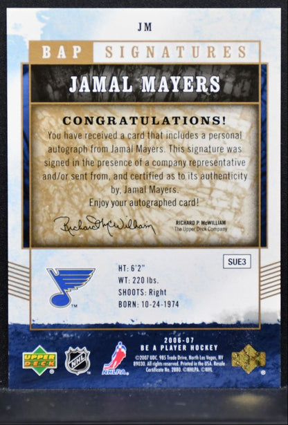 2006-07 Upper Deck Be a Player Signatures Jamal Mayers St. Louis Blues Auto 2868