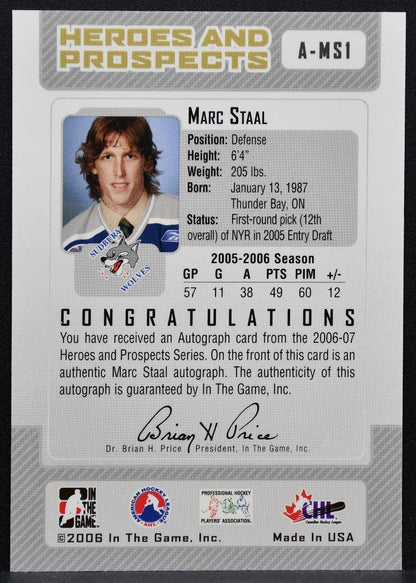 2006-07 In The Game Heroes and Prospects Auto Marc Staal Auto 1421
