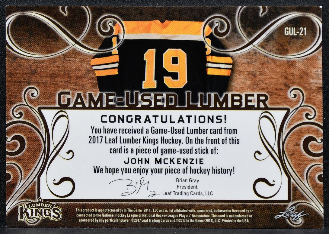 2017-18 Leaf Lumber Kings Game-Used Lumber John McKenzie GUL-21 1/7 Stick 9279