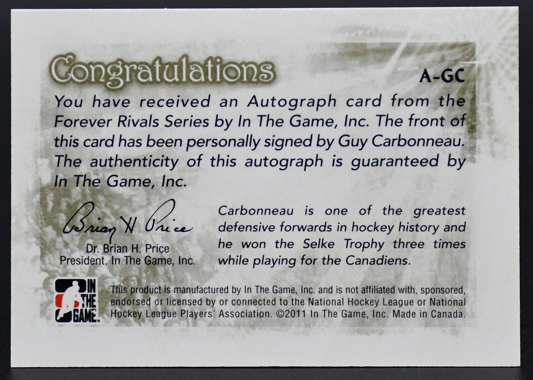 2011-12 In The Game Forever Rivals Autograph Guy Carbonneau A-GC Auto