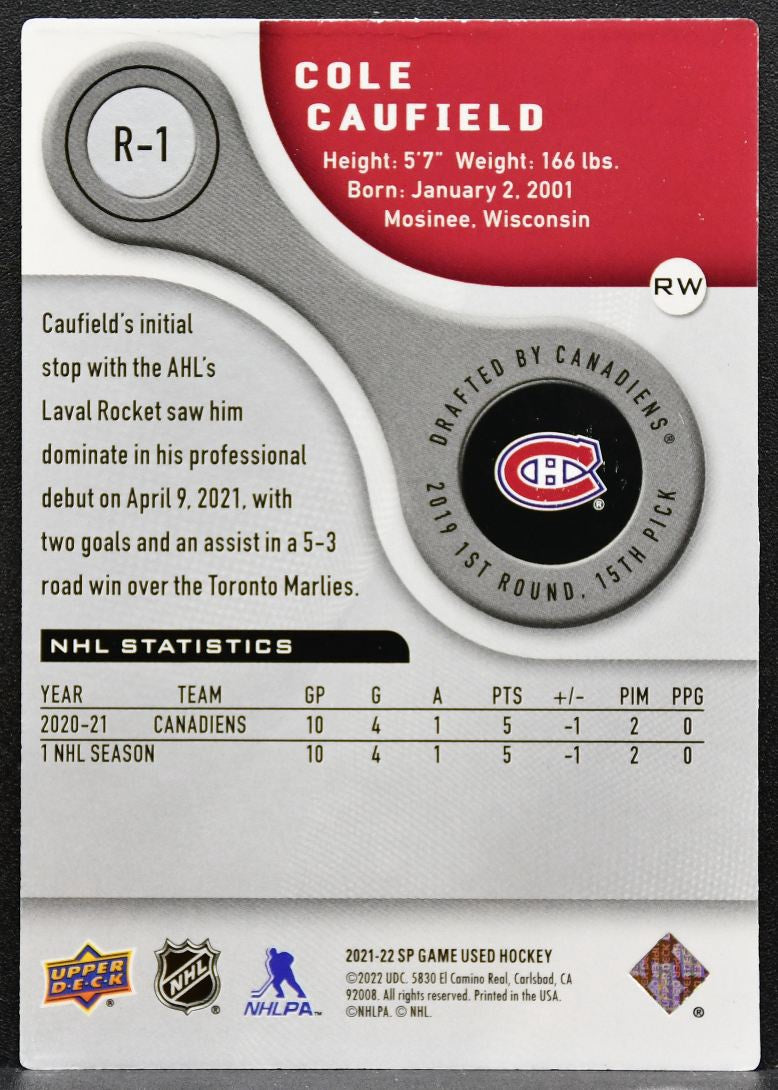 2021-22 SP Game Used 2005-06 Retro Authentic Rookie Cole Caufield RC 3783