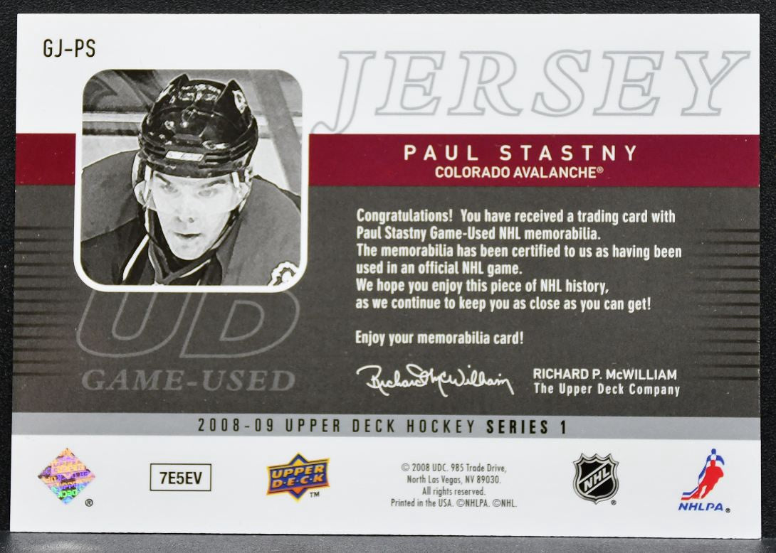 2008-09 Upper Deck Series 1 UD Game Jerseys Paul Stastny Avalanche Jersey 2617