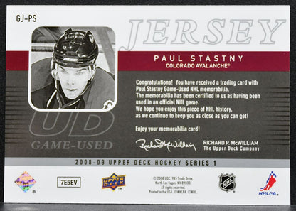 2008-09 Upper Deck Series 1 UD Game Jerseys Paul Stastny Avalanche Jersey 2617