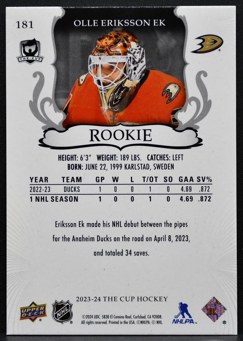 2023-24 UD The Cup Rookie Silver Olle Eriksson Ek 181 Ducks RC 239/249 0696