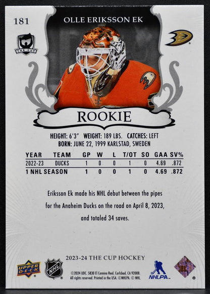 2023-24 UD The Cup Rookie Silver Olle Eriksson Ek 181 Ducks RC 239/249 0696