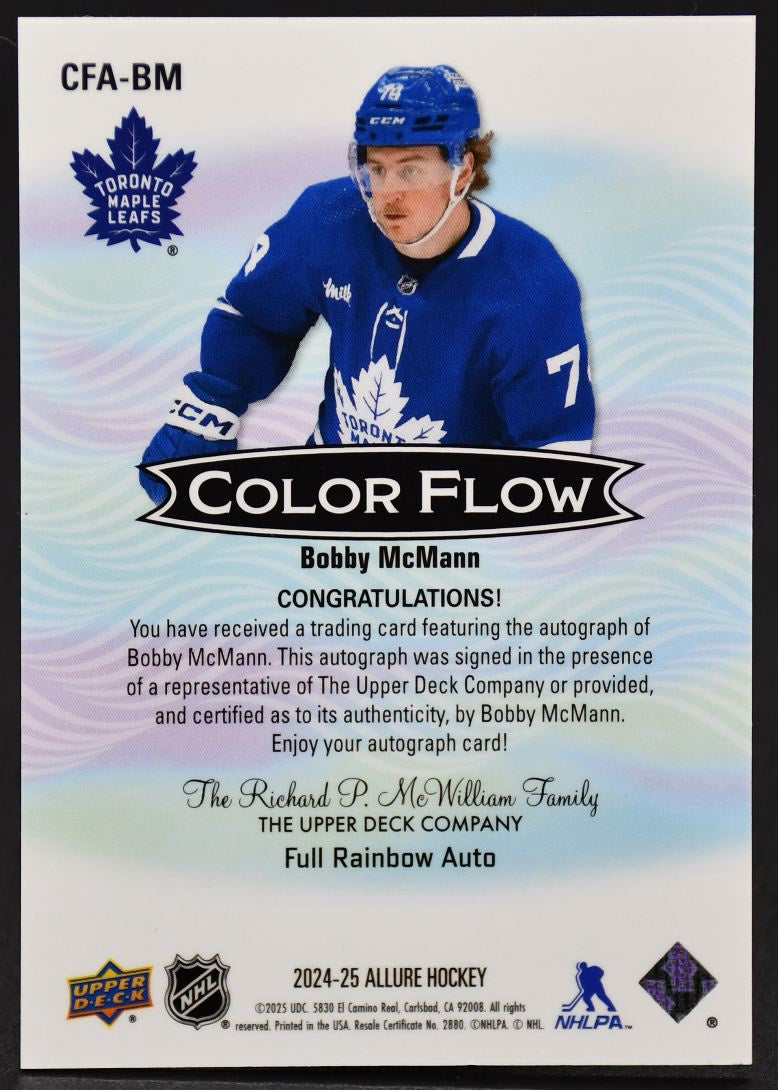 2024-25 UD Allure Bobby McMann CFA-BM Toronto Maple Leafs Auto