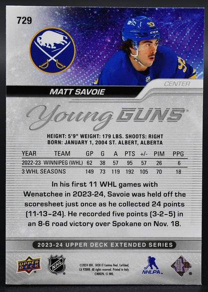 2023-24 UD Extended Series Matt Savoie 729 Buffalo Sabres