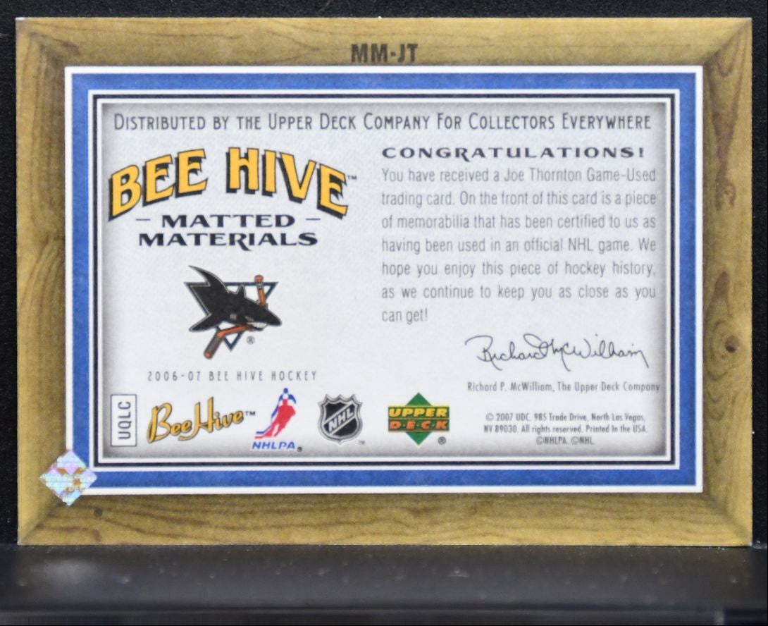 2006-07 Upper Deck Beehive Matted Materials Joe Thornton Sharks Jersey 3339