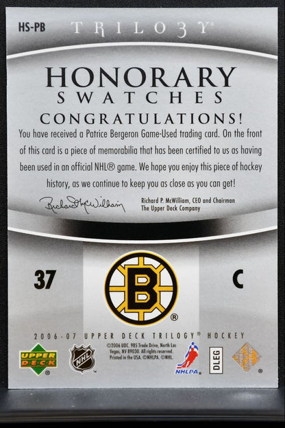 2006-07 UD Trilogy Honorary Swatches Patrice Bergeron HS-PB Bruins Jersey 1020