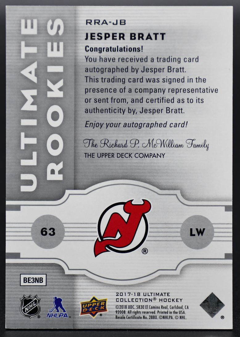 2017-18 UD Ultimate Collection 2007-08 Retro RC Auto Bratt Devils RC Auto /299