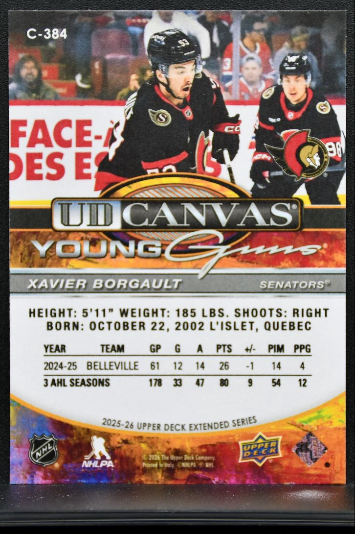 2025-26 UD Extended Series UD Canvas Young Guns Xavier Bourgault RC 8709