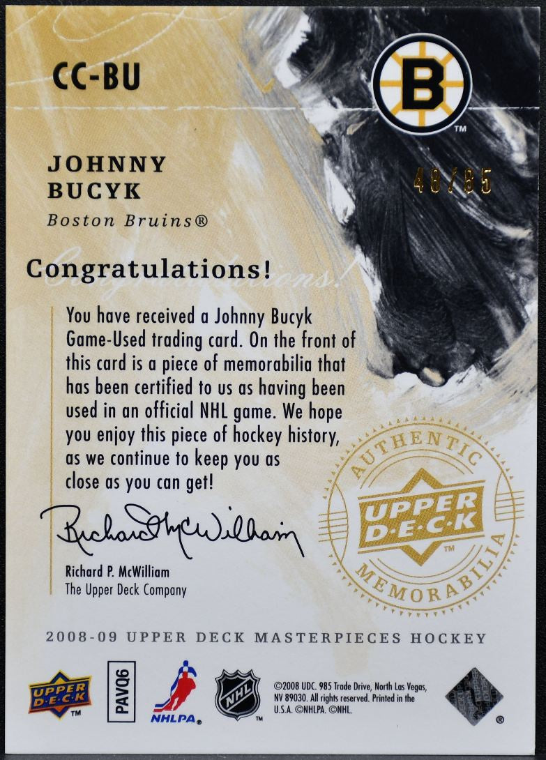 2008-09 UD Masterpieces Canvas Clippings Green Bucyk /85 Jersey 7420