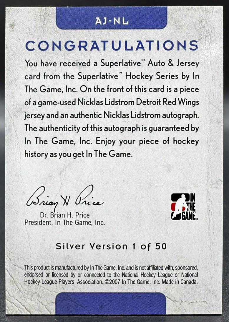 2006-07 In The Game Superlative Auto &amp; Jersey Nicklas Lidstrom AJ-NL Auto Jersey