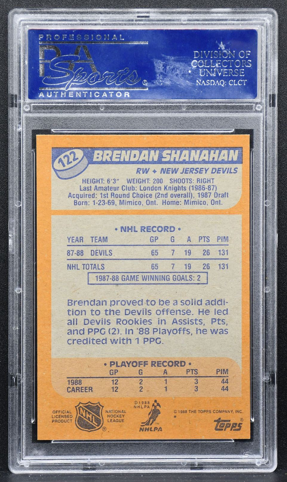 1988-89 Topps Brendan Shanahan 122 New Jersey Devils RC 2385