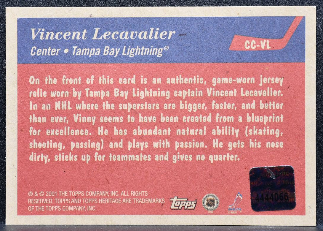2001-02 Topps Heritage Captain's Cloth Vincent Lecavalier Lightning Jersey 3322