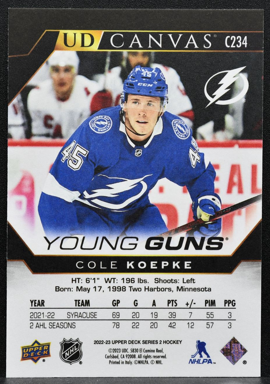2022-23 UD Series 2 UD Canvas Young Guns Black Cole Koepke Lightning RC 3673