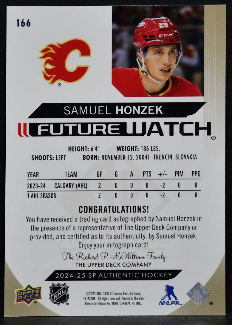 2024-25 SP Authentic Future Watch Black Auto Samuel Honzek 166 RC Auto
