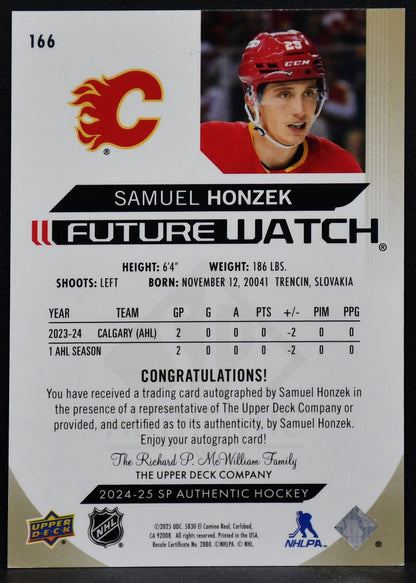 2024-25 SP Authentic Future Watch Black Auto Samuel Honzek 166 RC Auto