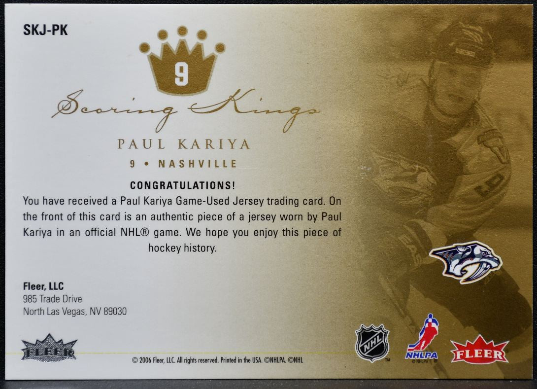 2005-06 Fleer Ultra Scoring Kings Jerseys Paul Kariya SKJ-PK Jersey 9929