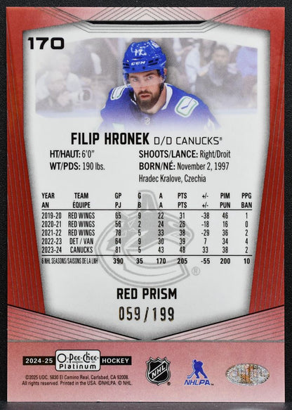 2024-25 O-Pee-Chee Platinum Red Prism Filip Hronek 170 Canucks 059/199 0566