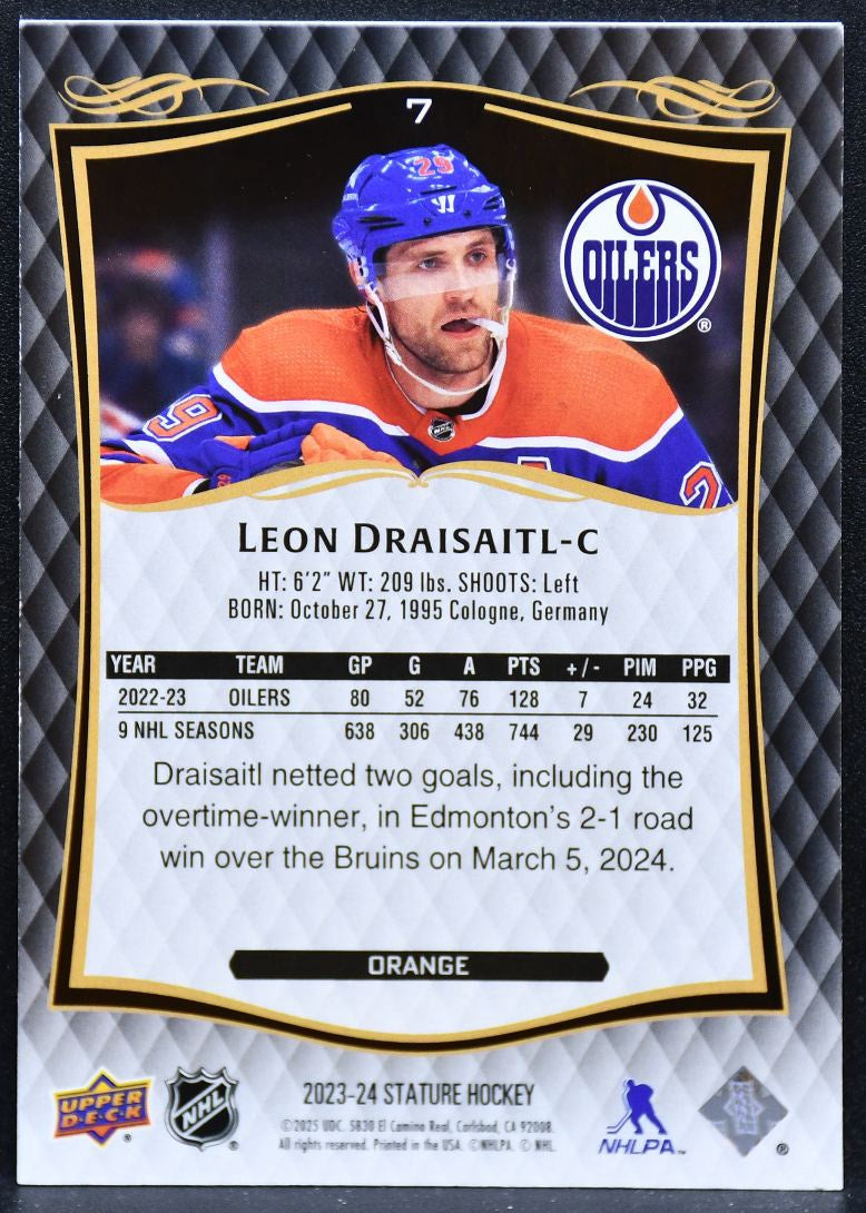 2023-24 Upper Deck Stature Orange Leon Draisaitl 7 Edmonton Oilers 127/199 4449