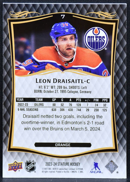 2023-24 Upper Deck Stature Orange Leon Draisaitl 7 Edmonton Oilers 127/199 4449