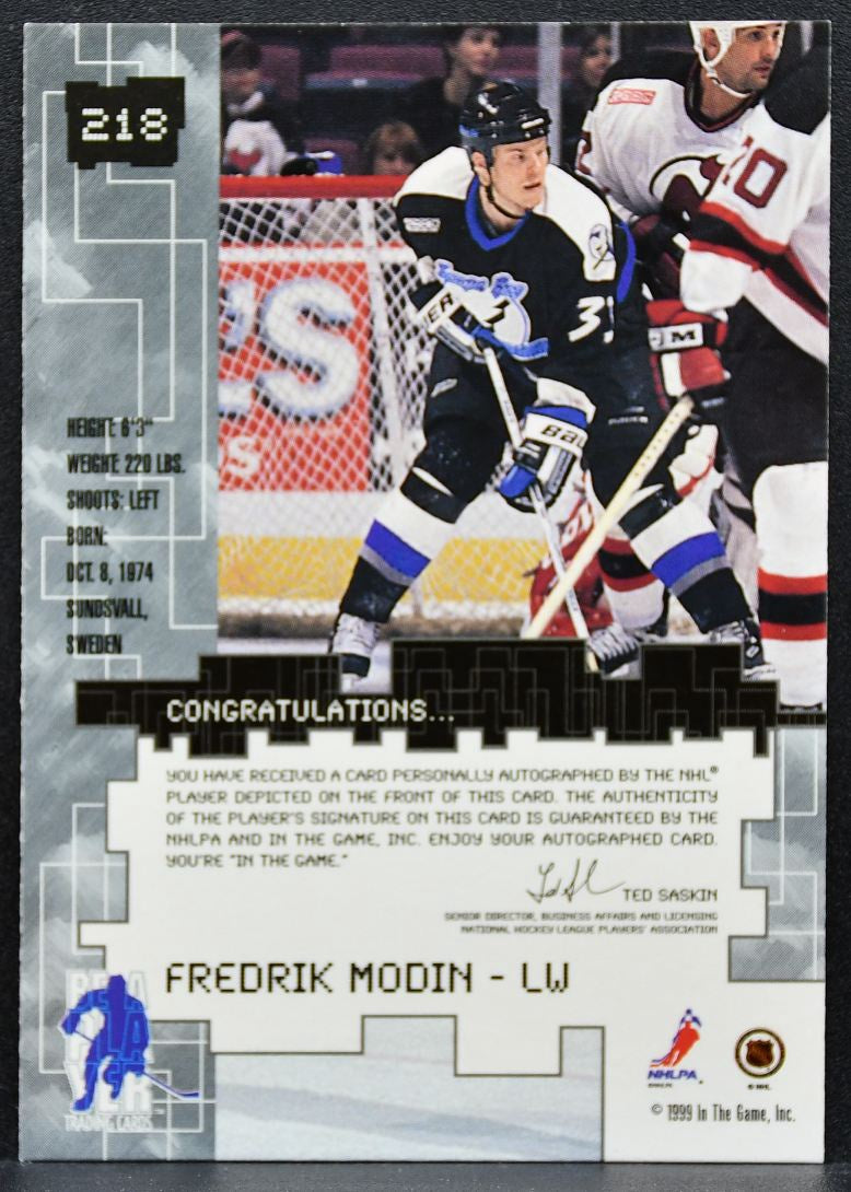 1999-100 Be a Player Millennium Gold Modin 218 Tampa Bay Lightning Auto 1079