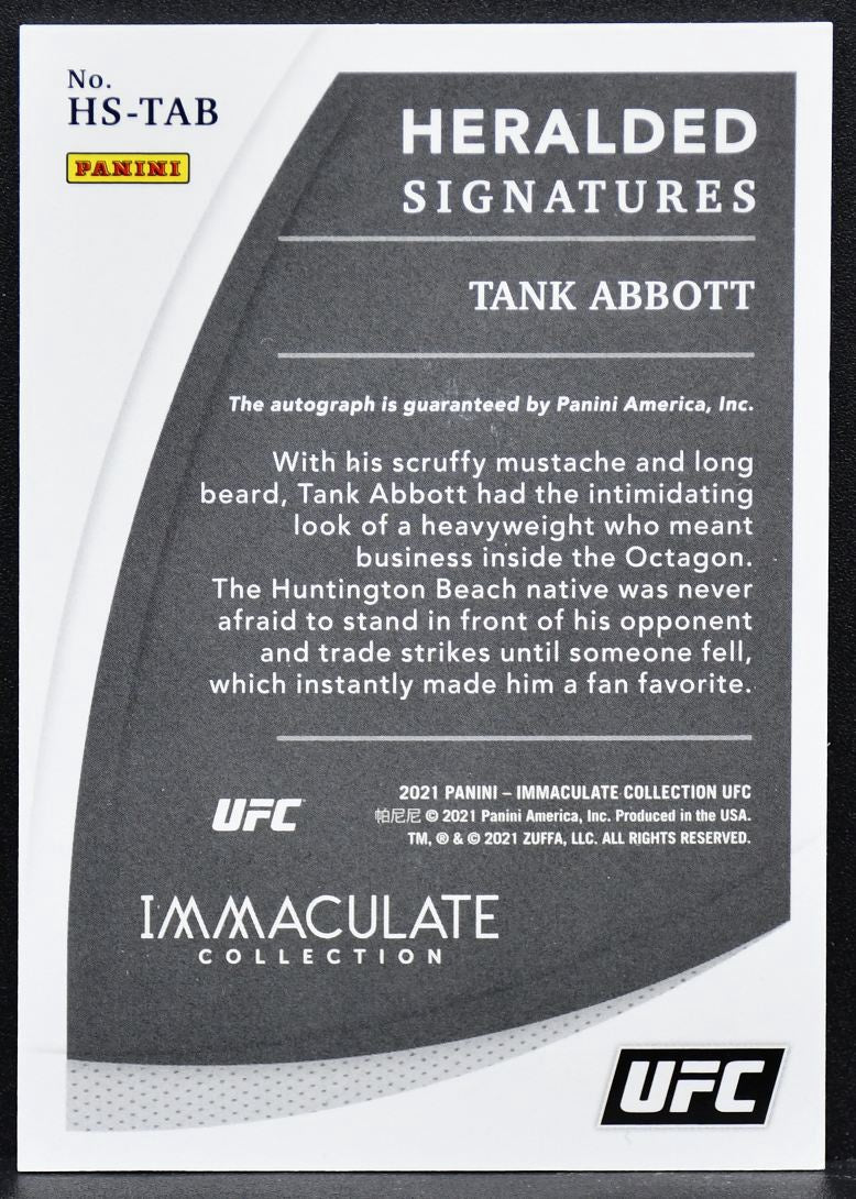 2021-22 Panini Immaculate Collection UFC Signatures Tank Abbott HS-TAB Auto /99