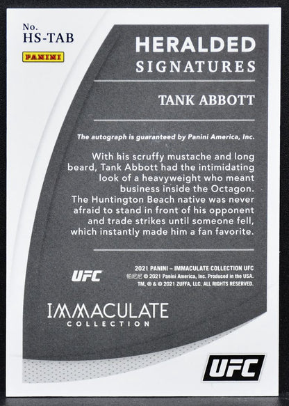2021-22 Panini Immaculate Collection UFC Signatures Tank Abbott HS-TAB Auto /99