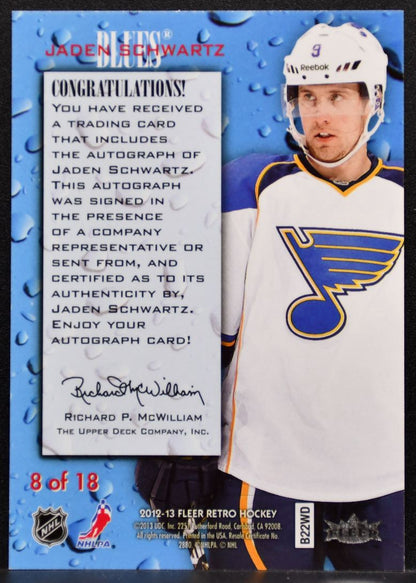 2012-13 Fleer RetroRookie Sensation Jaden Schwartz St. Louis Blues RC Auto 7379